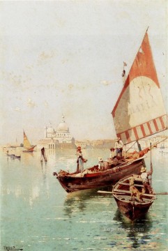 フランツ・リヒャルト・ウンターバーガー Painting - ヴェネツィアのラグーンの風景のヨット フランツ・リヒャルト・ウンターベルガー